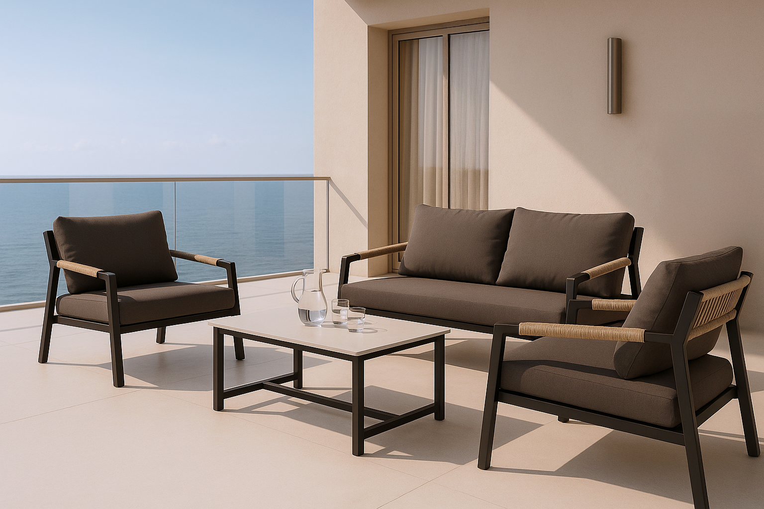 Set Muscat Sofa+Sillones+Mesa Centro Negro