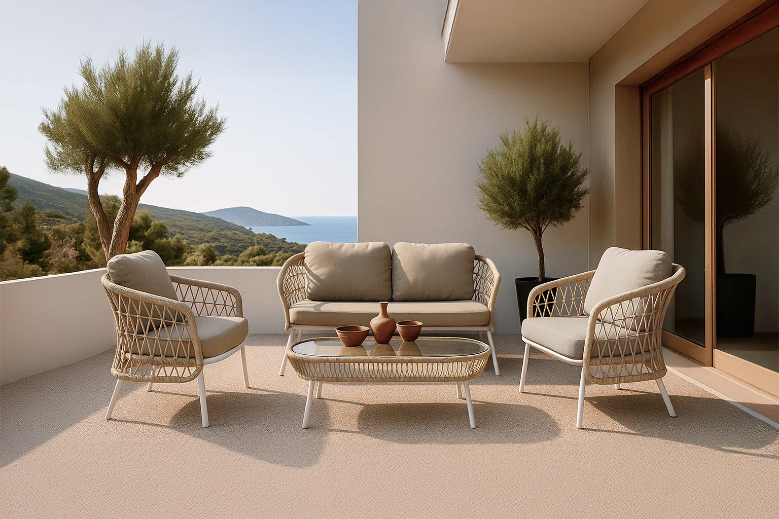 Set  Odesa Sofa+Sillones+Mesa Centro Blanco