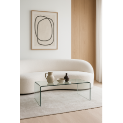 Mesa PALMA, baja, cristal curvado, 100 x 48 cm